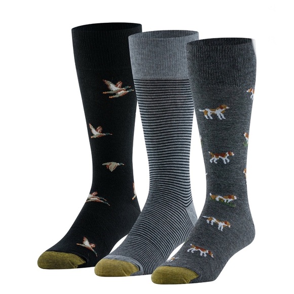 GoldToe Edition Mens Dogs Ducks & Stripes Crew Socks Assorted, 3 Pack - Picture 1 of 9